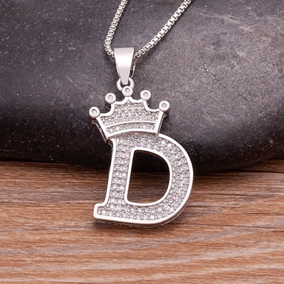 Luxurious Alphabetical Crown Style Iced Out Pendants Silver