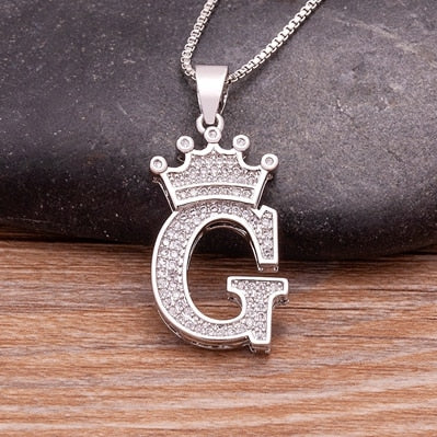 Luxurious Alphabetical Crown Style Iced Out Pendants Silver