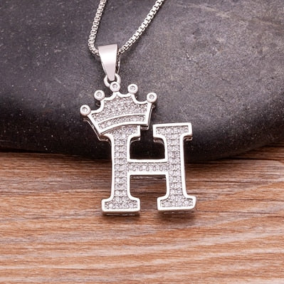 Luxurious Alphabetical Crown Style Iced Out Pendants Silver