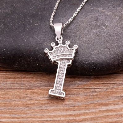 Luxurious Alphabetical Crown Style Iced Out Pendants Silver