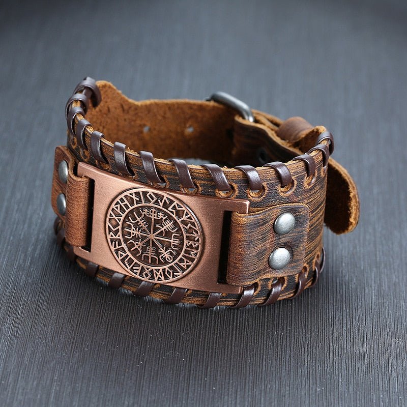 Compass Leather Wrap - Rebel & Chain