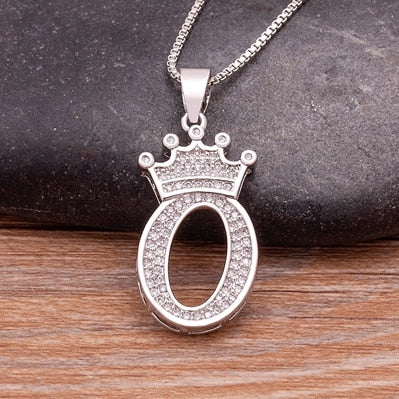 Luxurious Alphabetical Crown Style Iced Out Pendants Silver