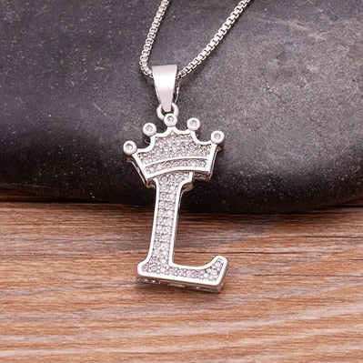 Luxurious Alphabetical Crown Style Iced Out Pendants Silver