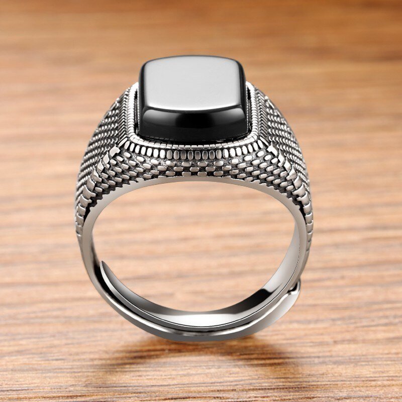 Black Stone Snake Skin 925 Ring - Rebel & Chain