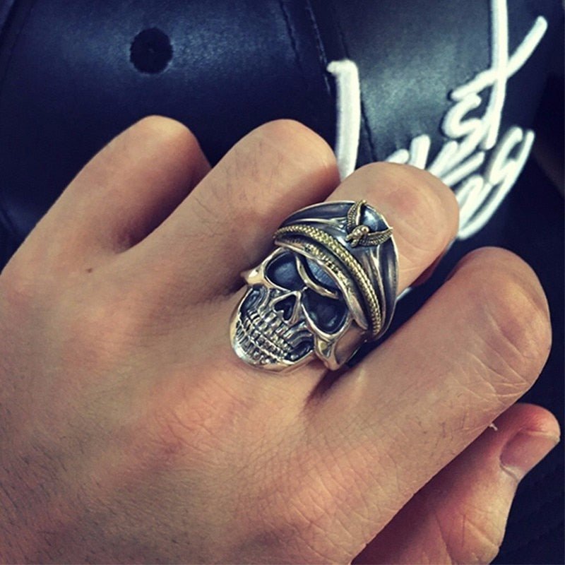 Biker Skull 925 Ring - Rebel & Chain