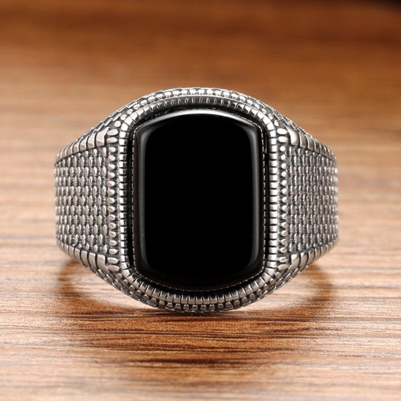 Black Stone Snake Skin 925 Ring - Rebel & Chain