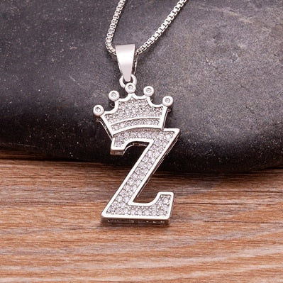 Luxurious Alphabetical Crown Style Iced Out Pendants Silver