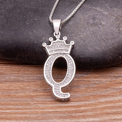 Luxurious Alphabetical Crown Style Iced Out Pendants Silver