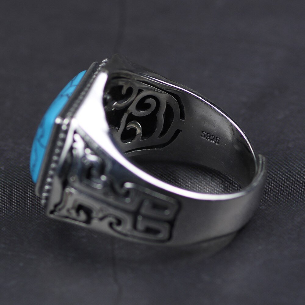 Blue Turquoises Stone 925 Ring - Rebel & Chain