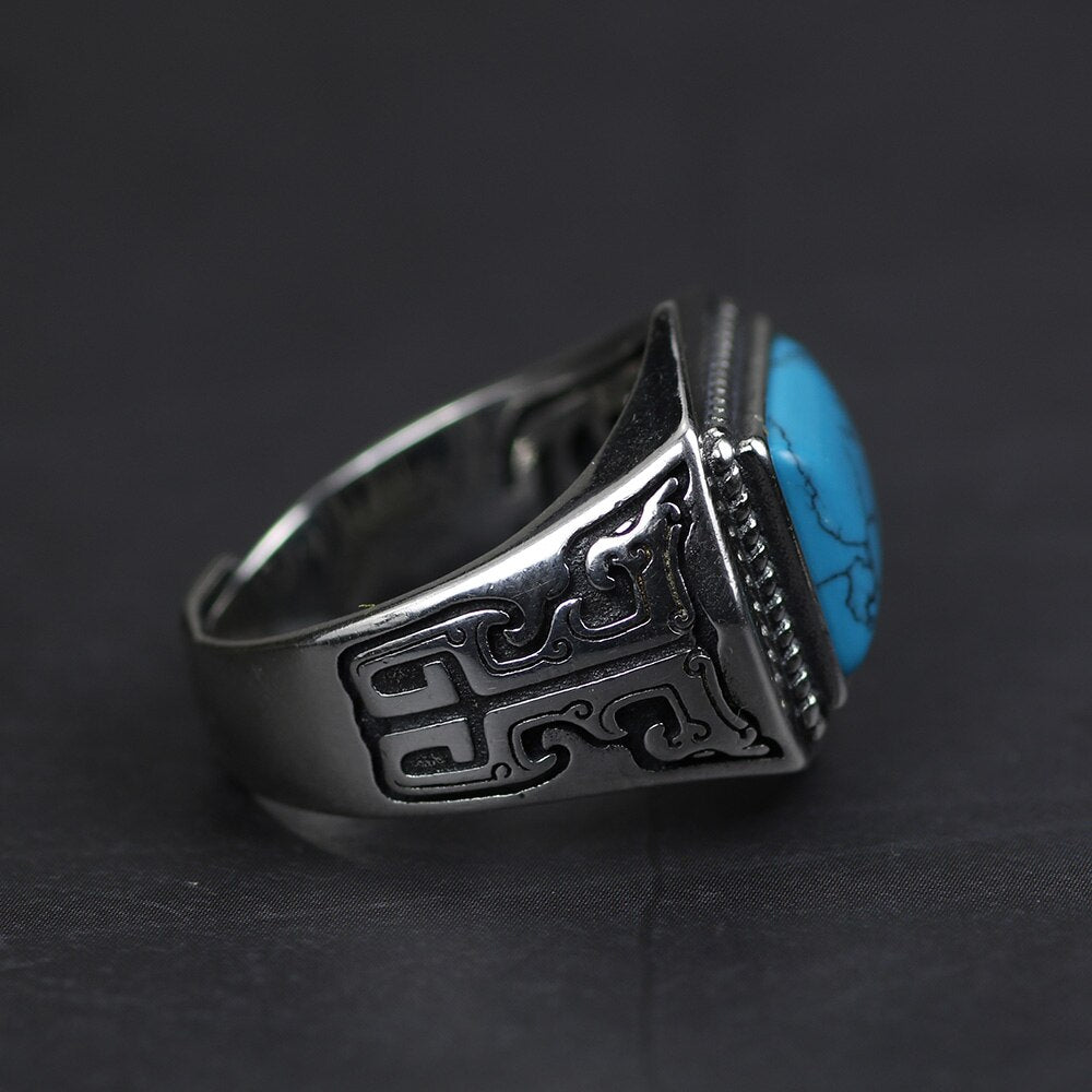 Blue Turquoises Stone 925 Ring - Rebel & Chain