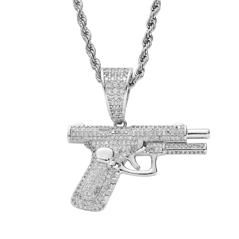 Iced Out Rhinestone Pistol Pendants Rebel & Chain