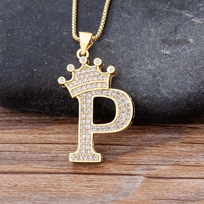 Luxurious Alphabetical Crown Style Iced Out Pendants Rebel & Chain