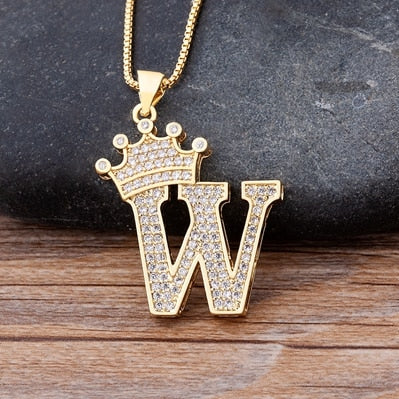 Luxurious Alphabetical Crown Style Iced Out Pendants Rebel & Chain