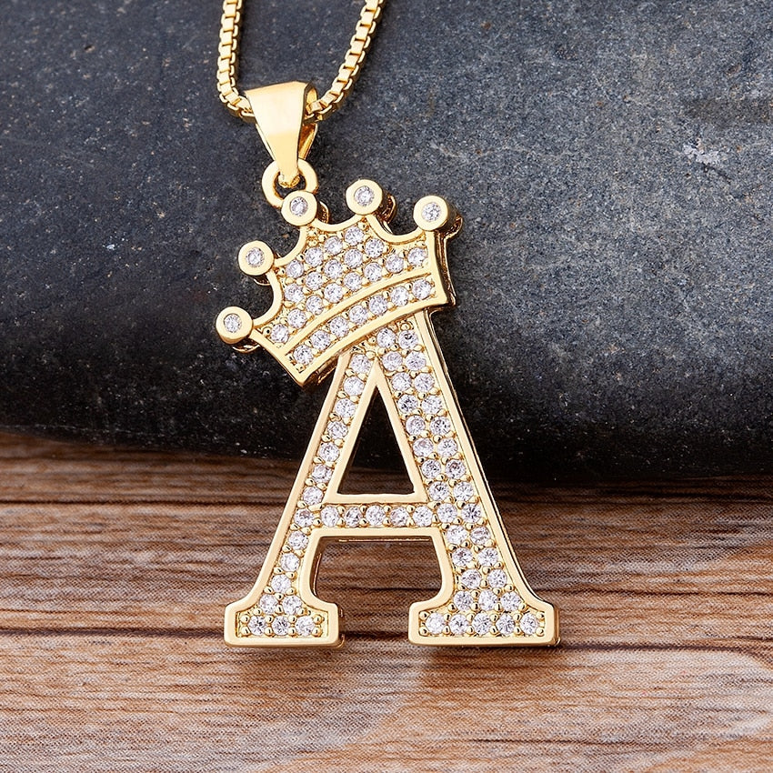 Luxurious Alphabetical Crown Style Iced Out Pendants Rebel & Chain