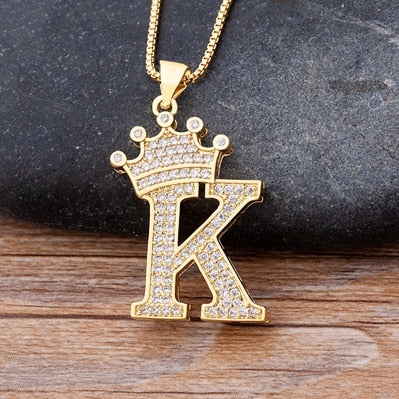 Luxurious Alphabetical Crown Style Iced Out Pendants Rebel & Chain