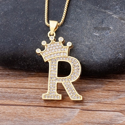 Luxurious Alphabetical Crown Style Iced Out Pendants Rebel & Chain