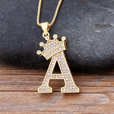 Luxurious Alphabetical Crown Style Iced Out Pendants Rebel & Chain