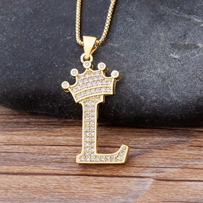 Luxurious Alphabetical Crown Style Iced Out Pendants Rebel & Chain