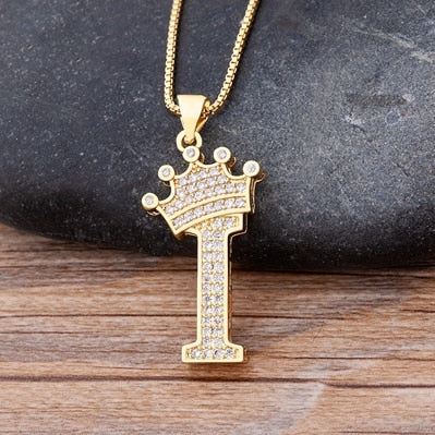 Luxurious Alphabetical Crown Style Iced Out Pendants Rebel & Chain