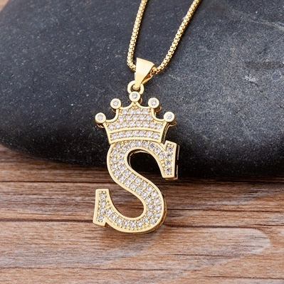 Luxurious Alphabetical Crown Style Iced Out Pendants Rebel & Chain