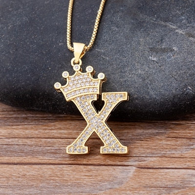 Luxurious Alphabetical Crown Style Iced Out Pendants Rebel & Chain