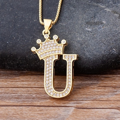 Luxurious Alphabetical Crown Style Iced Out Pendants Rebel & Chain