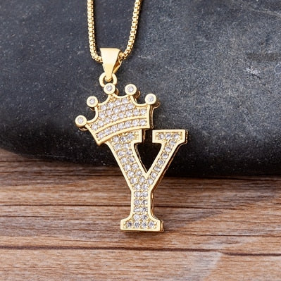 Luxurious Alphabetical Crown Style Iced Out Pendants Rebel & Chain