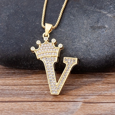 Luxurious Alphabetical Crown Style Iced Out Pendants Rebel & Chain