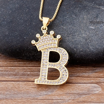 Luxurious Alphabetical Crown Style Iced Out Pendants Rebel & Chain