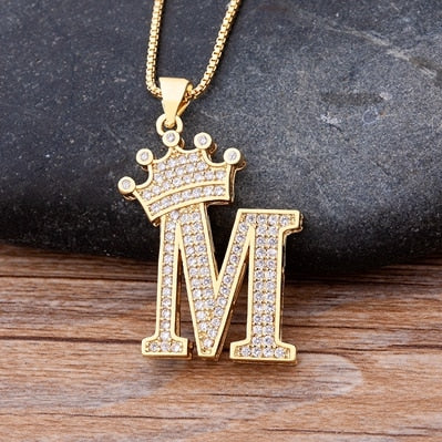 Luxurious Alphabetical Crown Style Iced Out Pendants Rebel & Chain