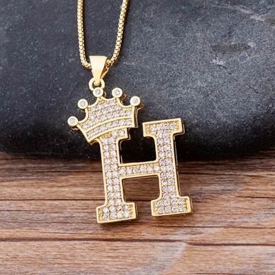 Luxurious Alphabetical Crown Style Iced Out Pendants Rebel & Chain