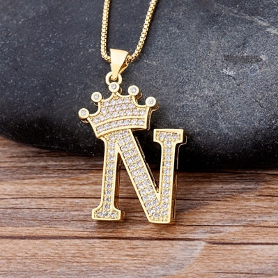 Luxurious Alphabetical Crown Style Iced Out Pendants Rebel & Chain