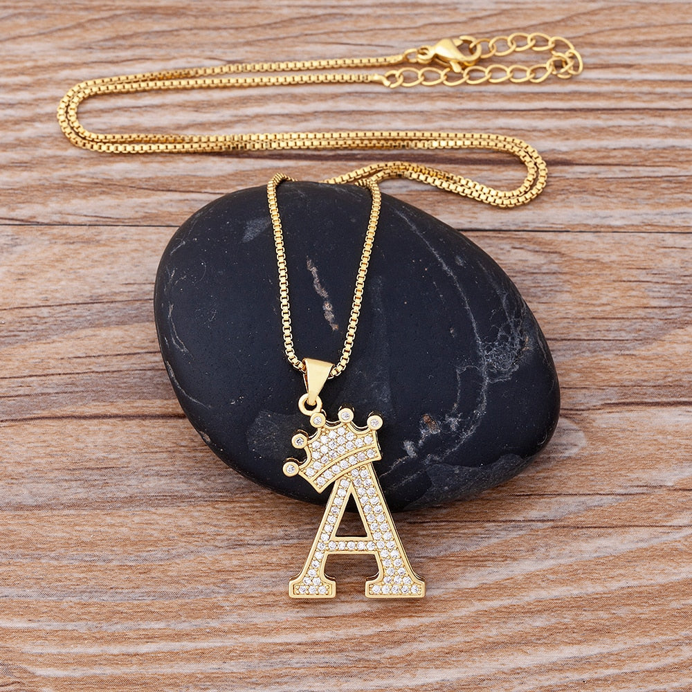 Luxurious Alphabetical Crown Style Iced Out Pendants Rebel & Chain