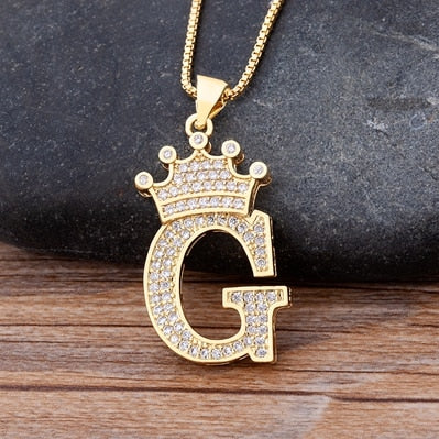 Luxurious Alphabetical Crown Style Iced Out Pendants Rebel & Chain