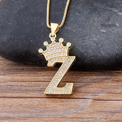 Luxurious Alphabetical Crown Style Iced Out Pendants Rebel & Chain