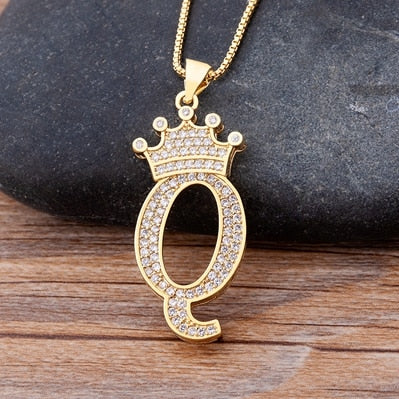 Luxurious Alphabetical Crown Style Iced Out Pendants Rebel & Chain