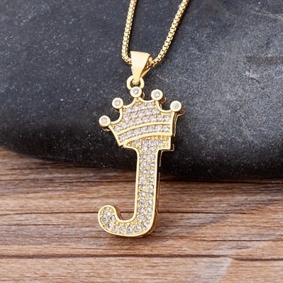 Luxurious Alphabetical Crown Style Iced Out Pendants Rebel & Chain