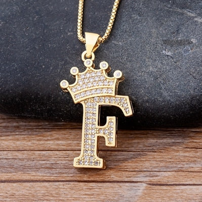 Luxurious Alphabetical Crown Style Iced Out Pendants Rebel & Chain