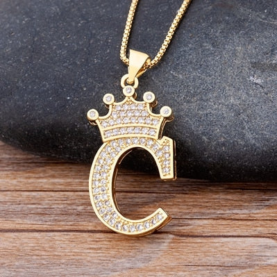 Luxurious Alphabetical Crown Style Iced Out Pendants Rebel & Chain