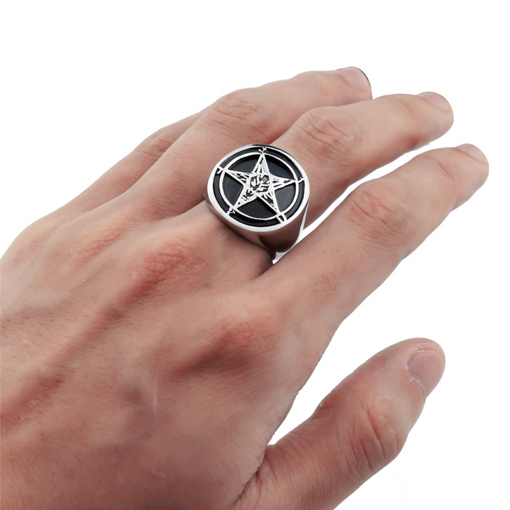 Pentagram Satanic Devil Ring Rebel & Chain