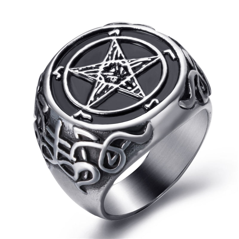 Pentagram Satanic Devil Ring Rebel & Chain