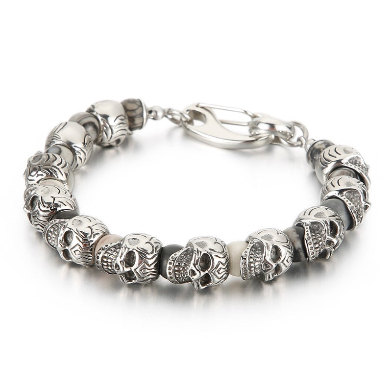 Stainless Steel Casual Natural Stone Skull Bracelets Rebel & Chain