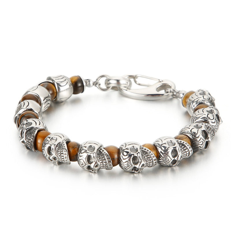 Stainless Steel Casual Natural Stone Skull Bracelets Rebel & Chain