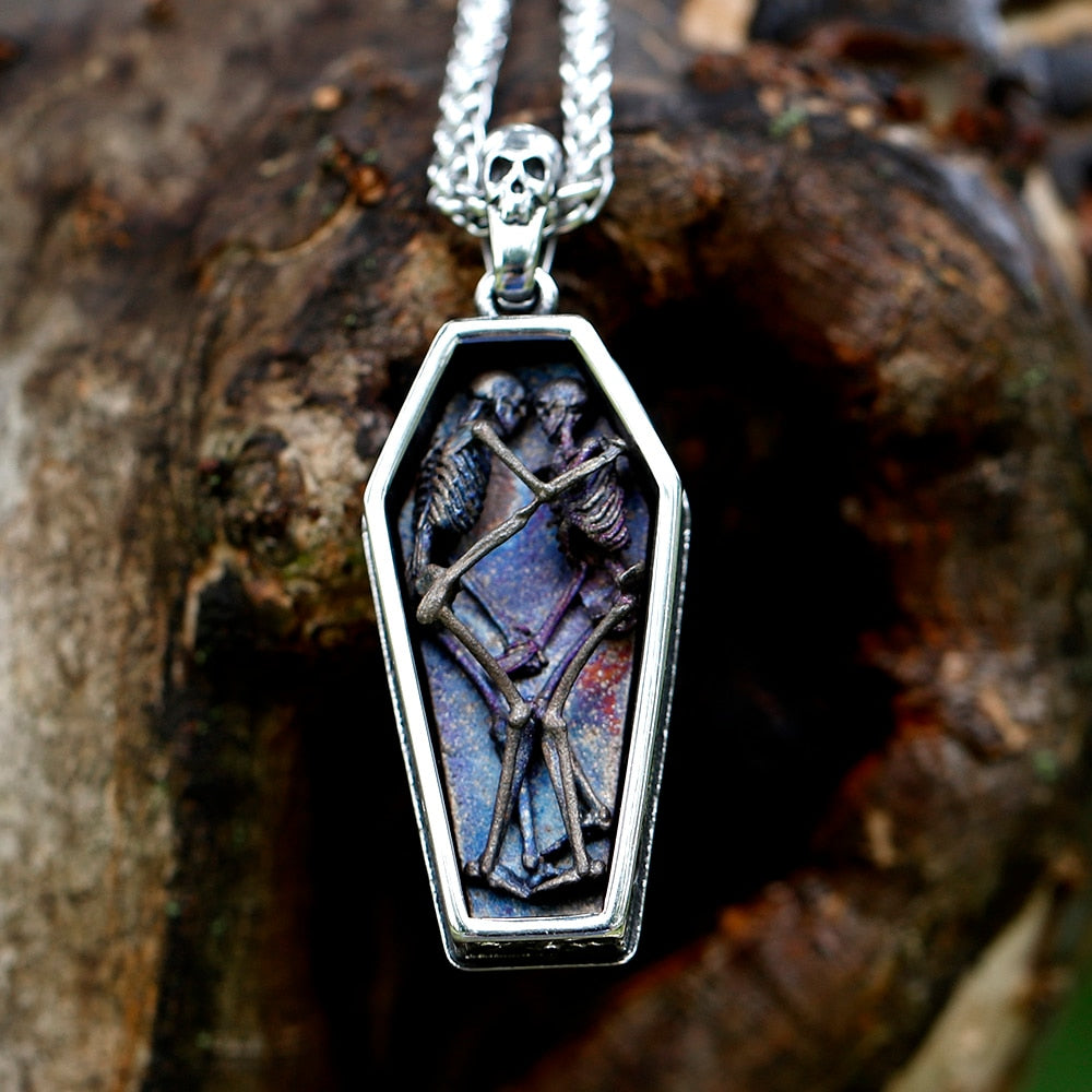 Stainless Steel Skeleton Coffin Pendants Rebel & Chain